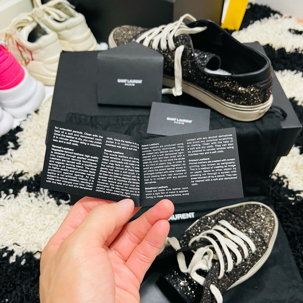 Limited Men’s Size 8 Saint Laurent Glittery Black Dirty Sneakers In Black/White - Picture 11 of 13
